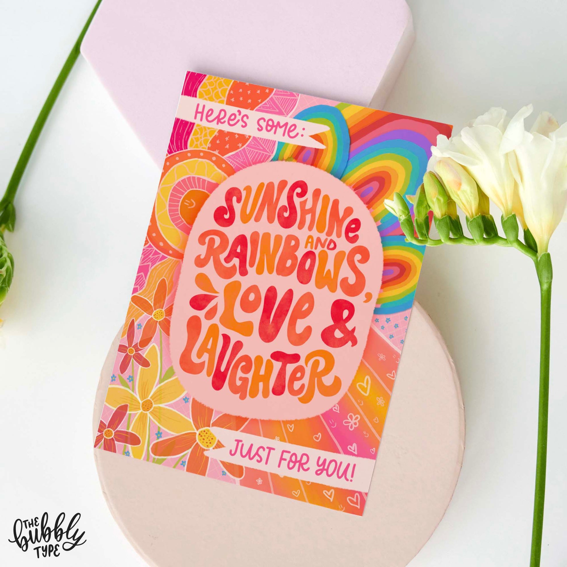 Here's some: Sunshine and rainbows, love and laughter just for you. Greeting card, hippy illustrations. best handmade cards in Australia.