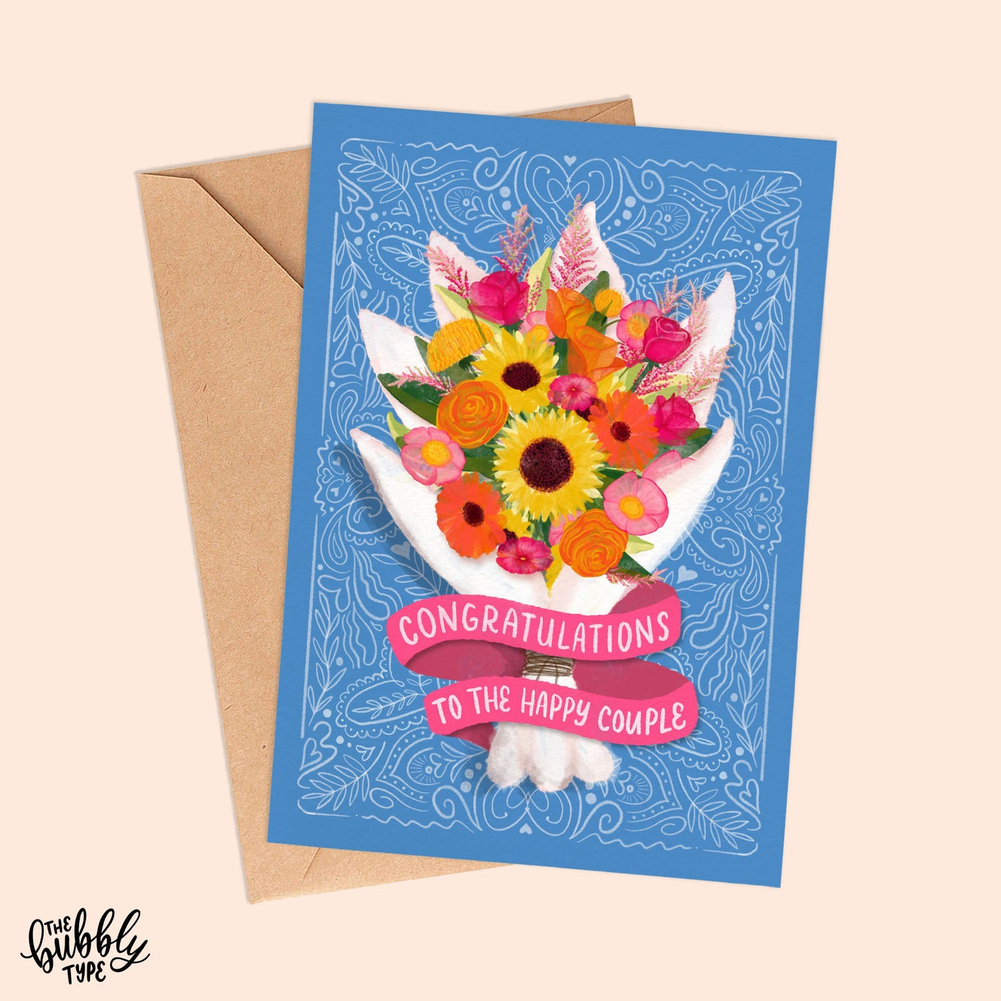 Australian made wedding cards and engagement cards. Congratulations to the happy couple bouquet of flowers.