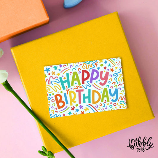 happy birthday rainbow card. printed on 100% recycled paper in Australia.