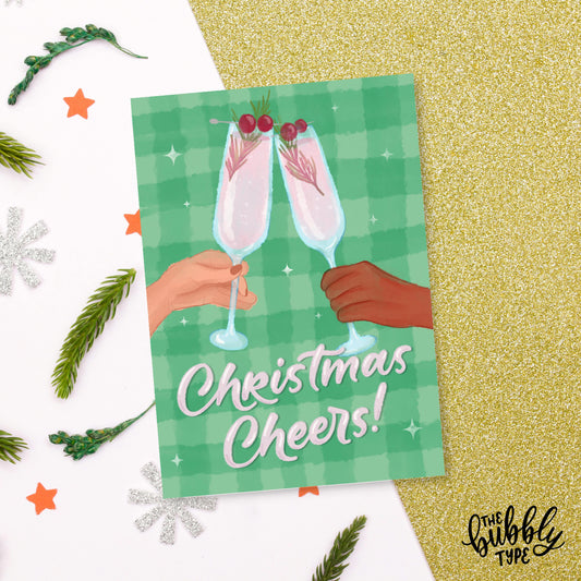 Christmas Cheers champagne greeting cards. best xmas card.