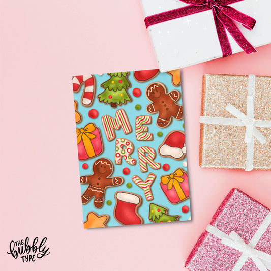 Best Christmas cards made in Australia. Merry Christmas Cookie Drawing Card with ginger bread and more.