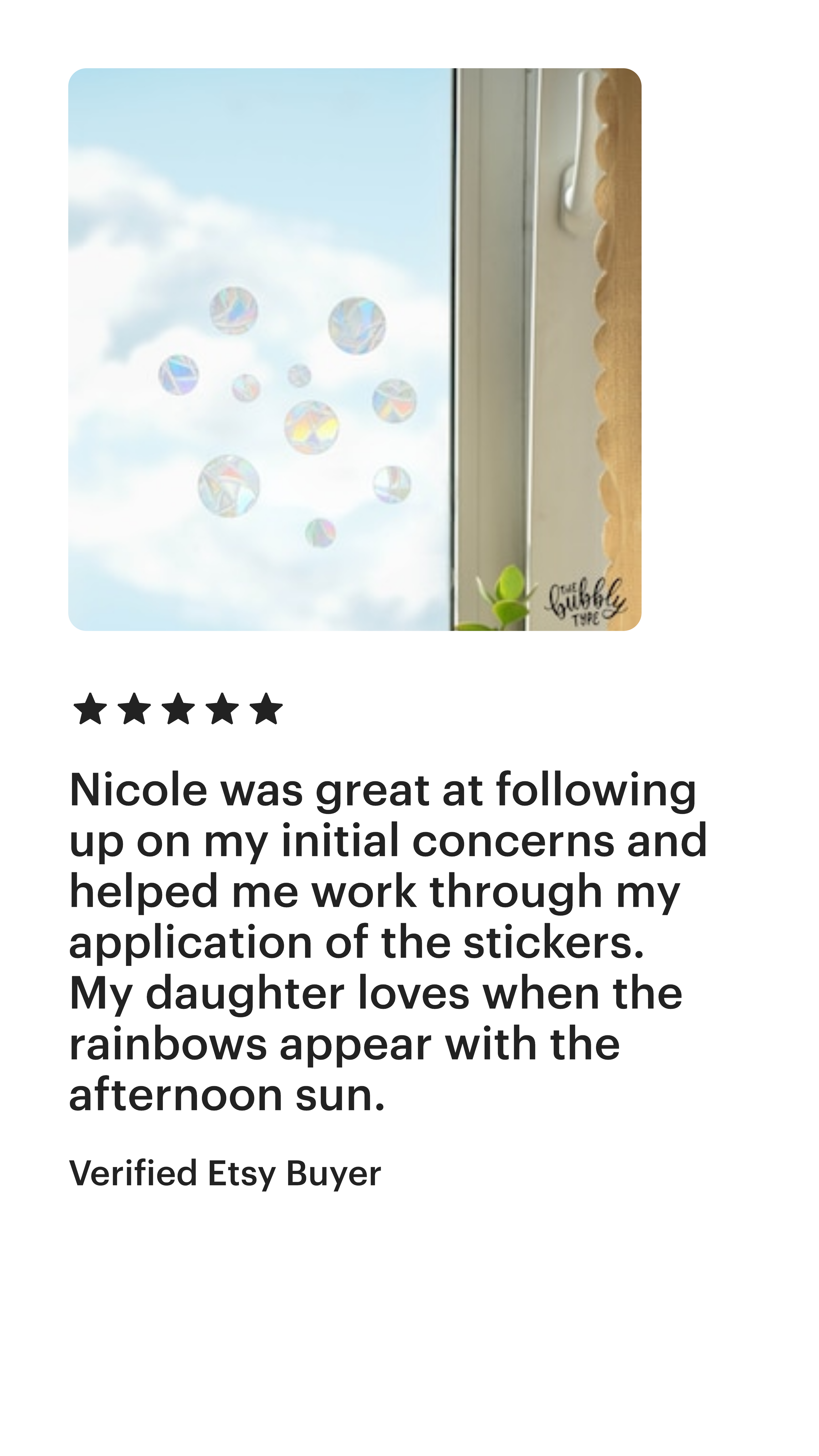 The Bubbly Type - Rainbow Making Sun Catcher 5 Star Review 